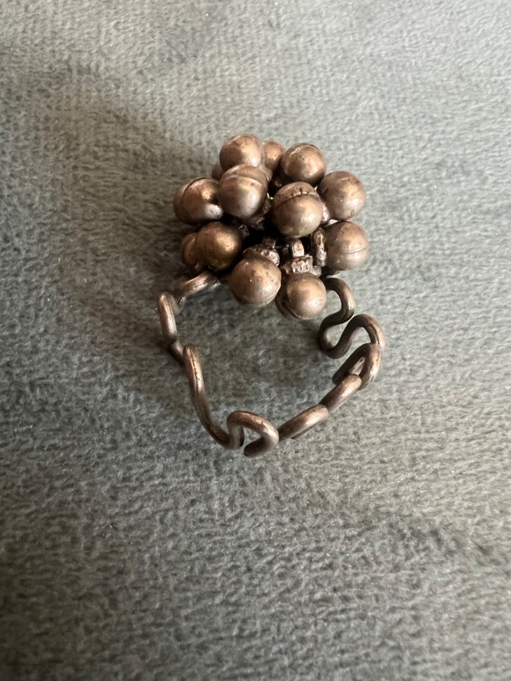 Antique Tribal Silver Indian Banjara Cluster Ball Statement Cocktail Ring-5.5
